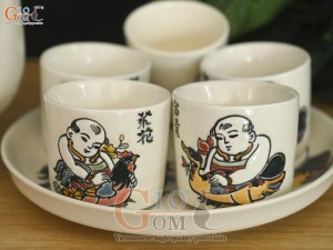 Bộ ấm tích men kem vẽ tranh Đông Hồ Vinh Hoa, 1.5 lít