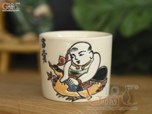 Bộ ấm tích men kem vẽ tranh Đông Hồ Vinh Hoa, 1.5 lít