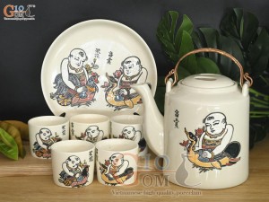 Bộ ấm tích men kem vẽ tranh Đông Hồ Vinh Hoa, 1.5 lít
