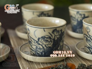 Bộ ấm tích men rạn, họa tiết hoa sen 1.5l