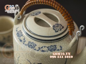 Bộ ấm tích men rạn, họa tiết hoa sen 1.5l