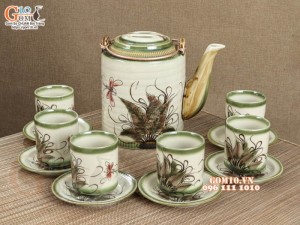 Bộ ấm tích men vuốt, họa tiết chuồn khoai 1.5L