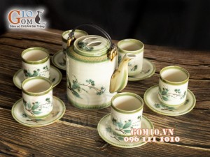 Bộ ấm tích men vuốt, họa tiết tre xanh 1.5L