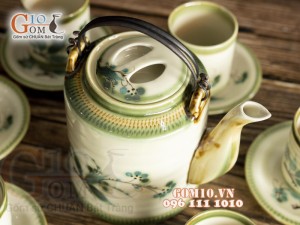 Bộ ấm tích men vuốt, họa tiết tre xanh 1.5L