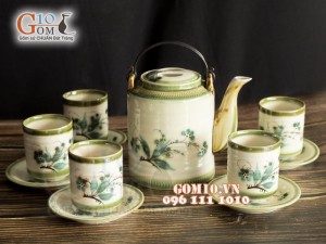 Bộ ấm tích men vuốt, họa tiết tre xanh 1.5L