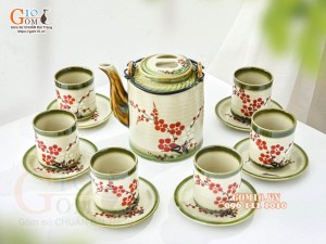 Bộ ấm tích men vuốt vẽ hoa đào, dung tích 1.5 Lít