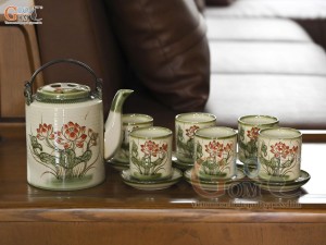 Bộ ấm tích men vuốt vẽ sen đỏ, dung tích 1.5l