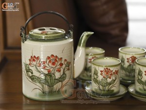Bộ ấm tích men vuốt vẽ sen đỏ, dung tích 1.5l