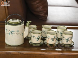 Bộ ấm tích men vuốt vẽ tre xanh, dung tích 1.5l