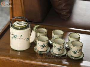 Bộ ấm tích men vuốt vẽ tre xanh, dung tích 1.5l