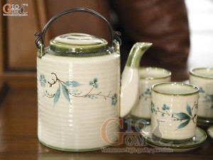 Bộ ấm tích men vuốt vẽ tre xanh, dung tích 1.5l