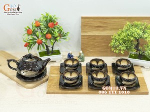 Bộ ấm chén dáng quả hồng men hoả biến chén lòng hoa, 350ml