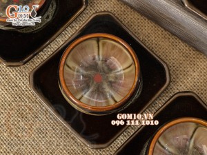 Bộ ấm chén dáng quả hồng men hoả biến chén lòng hoa màu mật ong 350ml