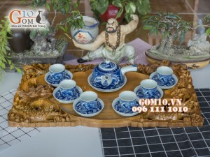 Bộ ấm chén long ẩn quai ngang kèm khay trà song long