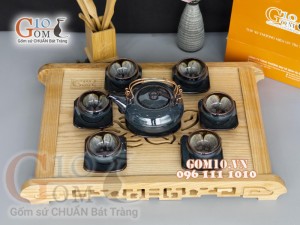 Bộ ấm chén men hoả biến rêu - chén lòng hoa 