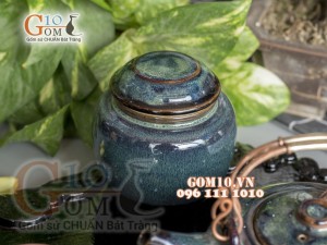 Bộ ấm chén men hoả biến rêu, chén lòng hoa - đầy đủ phụ kiện