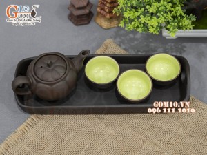 Bộ ấm chén tam đen dáng bí khay chữ nhật dung tích 100ml