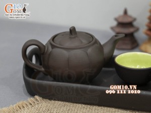 Bộ ấm chén tam đen dáng bí khay chữ nhật dung tích 100ml