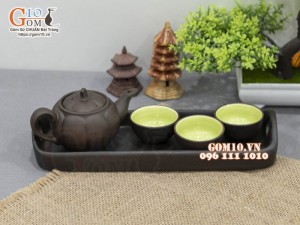 Bộ ấm chén tam đen dáng bí khay chữ nhật dung tích 100ml