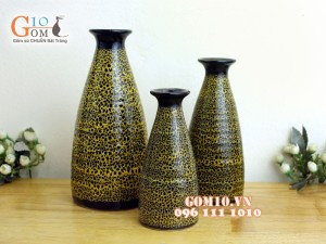 Bộ ba bình đầm cao men đơn sắc 22cm