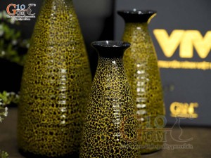 Bộ ba bình đầm cao men đơn sắc, cao 22cm (hộp xi lụa cao cấp VTV)