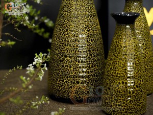 Bộ ba bình đầm cao men đơn sắc, cao 22cm (hộp xi lụa cao cấp VTV)