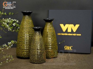 Bộ ba bình đầm cao men đơn sắc, cao 22cm (hộp xi lụa cao cấp VTV)