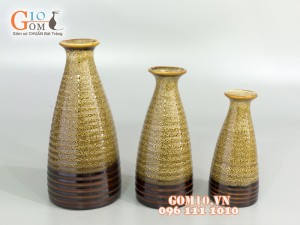 Bộ ba bình đầm cao men đơn sắc viền nâu 22cm