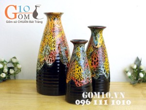 Bộ ba bình đầm cao men ngũ sắc 