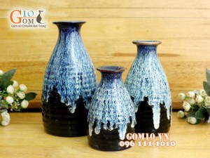 Bộ ba bình hoa đầm thấp men chảy 