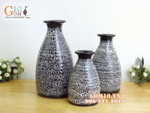 Bộ ba bình hoa trắng đầm thấp men đơn sắc