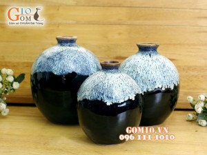 Bộ ba bình tròn to men đơn sắc 18cm