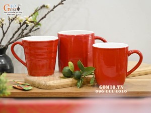 Bộ ba cốc sứ màu đỏ lòng trắng