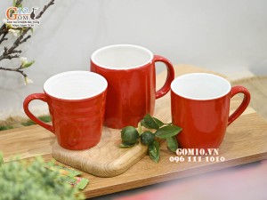Bộ ba cốc sứ màu đỏ lòng trắng