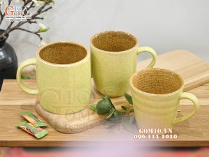 Bộ ba cốc gốm màu vàng chanh