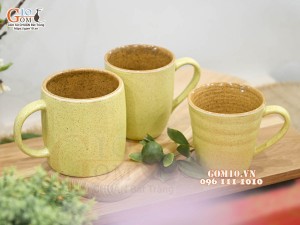Bộ ba cốc gốm màu vàng chanh