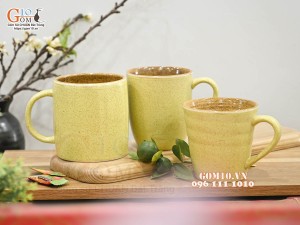 Bộ ba cốc gốm màu vàng chanh