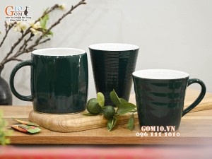 Bộ ba cốc sứ màu vàng xanh lục bảo lòng trắng