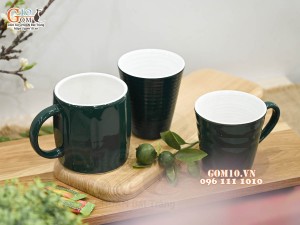 Bộ ba cốc sứ màu vàng xanh lục bảo lòng trắng