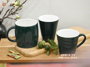 Bộ ba cốc sứ màu vàng xanh lục bảo lòng trắng