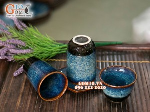 Bộ ba cốc trà men hỏa biến