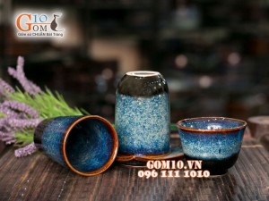 Bộ ba cốc trà men hỏa biến