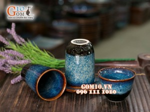 Bộ ba cốc trà men hỏa biến