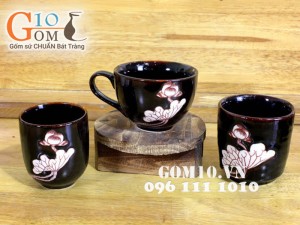 Bộ ba cốc vẽ sen