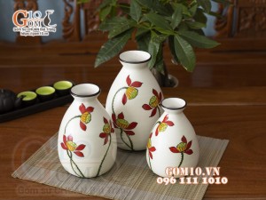 Bộ ba lọ hoa giọt nước vẽ hoa sen , cao 22cm