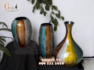 Bộ ba lọ hoa sơn mài đa màu