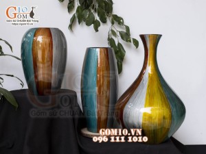 Bộ ba lọ hoa sơn mài đa màu