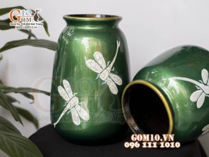 Bộ ba lọ hoa sơn mài họa tiết Chuồn rạn