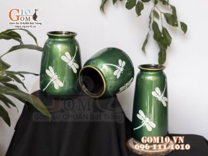 Bộ ba lọ hoa sơn mài họa tiết Chuồn rạn