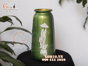 Bộ ba lọ hoa sơn mài họa tiết rạn cổ thiếu nữ áo